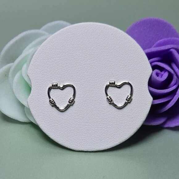 Sterling Silver Heart-Shaped Stud Earrings With Rubber Backings - Picture 1 of 5